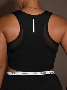 SHEIN Unity Plus Size Minimalist Versatile Cropped Sports Tank Top For Yoga And Fitness - Black - View 1