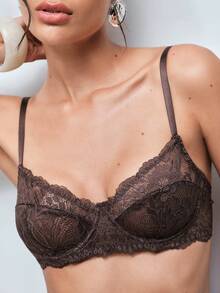 Softvol 1 Set Women's Solid Color Lace Comfortable Sexy Lingerie Set - Chocolate Brown - View 6