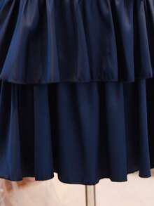 Tween Girls Back To School Semi-Formal Navy Blue Slvless Rnd Neck Hi Waist Layered Ruffle Bow Dress Sixth Form,Graduation,Party - Navy Blue - View 7