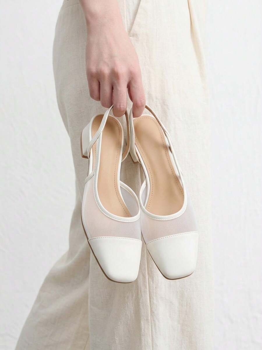 CUCCOO BIZCHIC Women's Shoes Spring And Summer Pointed Short Thick Heel White Mesh Stitching High Heel Shoes - Moonlight White - View 1