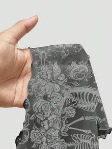 ROMWE Goth 恐怖暗黑辣妹風網紗透視骷髏愛心植物藤蔓女款上衣 - 黑色 - 查看 5
