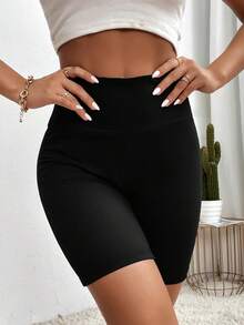 Chiquease Shorts biker de cintura ancha tejido de canalé - Negro - Ver 6