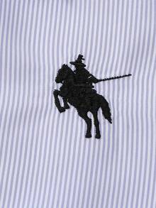 Souflis Souflis 兒童春夏淺黃色條紋套裝，簡約精緻，清新時尚，襯衫飾有黑色小馬標誌，適合春夏日常外出與聚會 - 紫色 - 查看 7
