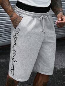 SLATEMANN Pantalon de survêtement décontracté mature très vendu, design imprimé lettres corps d'herbe, 2 en 1, pantalon de survêtement longueur capri pour hommes - Gris - Voir 4