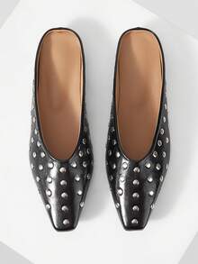 Mnmlis Women's Fashion Small Square Toe Rivet Shoes - Black 1 - View 5