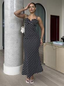 leahseptember Black & White Polka Dot Sexy Casual Backless Sleeveless Women's Spaghetti Strap Dress, Spring & Summer Elegant - Black and White - View 5