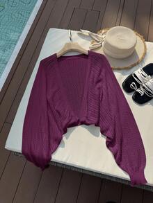 SHEIN Privé 大尺碼女款素色休閒百搭日常開襟衫 - 中紫紅色 - 查看 6