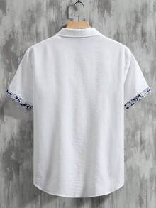 Manfinity Homme Plus Size Men's Colorblock Single-Breasted Casual Versatile Short Sleeve Shirt For Daily Wear - White - View 2