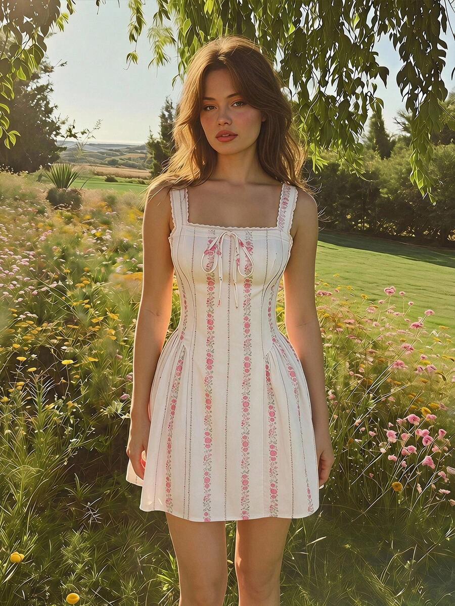 SHEIN MOD 女士碎花系带迷你连衣裙 - 彩色 - 查看 1