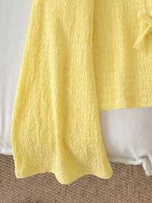 Elladie kids Girls' Solid Color Loose Bowknot Flared Sleeve Button-Up Shirt, Blouse For Vacation, Back To School, Outings, Long Sleeve Yellow Top, Autumn Fairy - Yellow - View 7