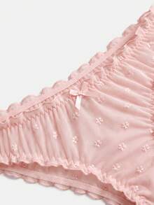 lacRébo Pink Floral Embroidered Mesh Lingerie Set With Underwired Bra And Matching Ruffled Thong Romantic Cute - Pink - View 9