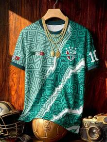 Aesthetic Post American Vintage Mayan Totem Print Short Sleeve Jersey,Men's Women's Graphic T-Shirt,Green Mint,Summer,Streetwear,Going Out Mexican Sports Crew Neck - Multicolor - View 5