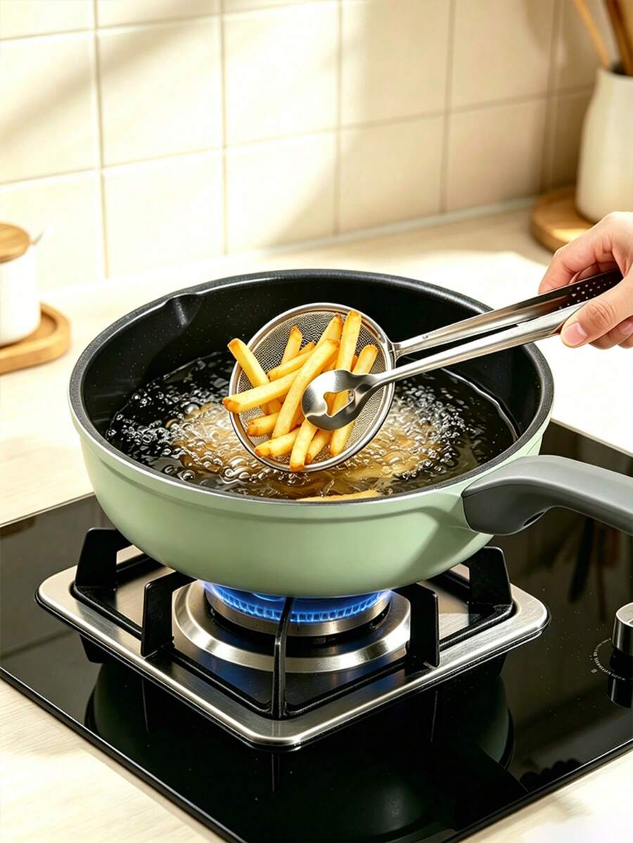 Haus Hana Stainless Steel 2-In-1 Frying Filter Clip Hollow Oil Filter Food Clip Oil Drain Clip Oil Scoop Food Oil Separation Scoop - stainless steel - View 1