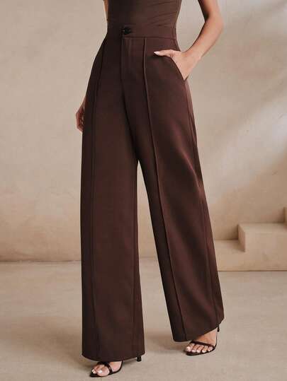 Anewsta Elegant Commuter Straight Leg Versatile Women's Long Dress Pants