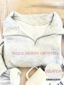 INAWLY 1/4 Zip Embroidered "Make Heaven Crowded" Sweatshirt , Christian Hymn Pullover Fall - Grey - View 1