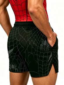 GymBeat Men's Spider Print Drawstring Waist Pocket Sports Shorts - Multicolor - View 2