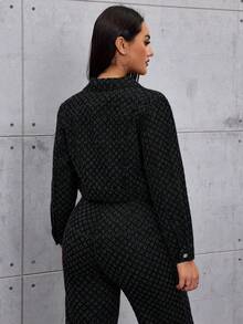 SHEIN ICON 女款老錢風無彈力休閒夾克 - 黑色 - 查看 2