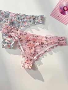 PetitDoll 女款 5件組 花卉蝴蝶結裝飾荷葉邊丁字褲 - 彩色 - 查看 4