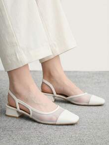 CUCCOO BIZCHIC Women's Shoes Spring And Summer Pointed Short Thick Heel White Mesh Stitching High Heel Shoes - Moonlight White - View 4