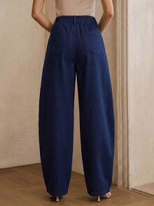 Anewsta Essential Summer Navy Blue Washed Wide Leg Pants, Fashionable Minimalist Casual Commuter Loose Slimming Curved Leg Jeans For Women, Everyday - Navy Blue - View 2
