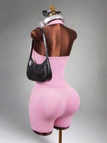 Mistrie Women's Halter Top And High Waist Shorts Yoga Workout Set Pink Set Halter Set Pink Top Sports - Pink - View 4
