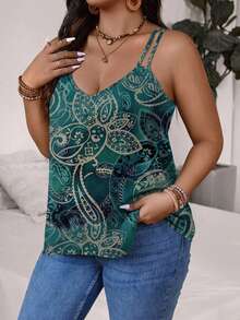 Freevana Plus Size Elegant Vintage Cashew Print Bohemian Style Camisole Tank Top - Multicolor - View 5