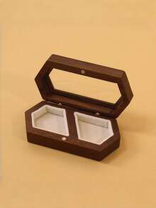 1 Pack Double Compartment Black Walnut Wood Vintage Shaped Ring Box With Clear Viewing Window Soft Velvet Lining Secure Magnetic Closure For Wedding Band Storage Engagement Proposal Anniversary Valentine Gift - Multicolor - View 12