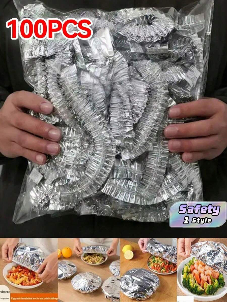 100片装铝箔隔热罩,适用于厨房和餐桌 - 可重复使用,保温保鲜,适合野餐、露营和居家使用,露营食物保温罩|食品安全罩|可重复使用食品保鲜膜,冰箱收纳整理 - 彩色 - 查看 1