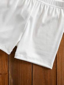 SHEIN Young Girl Solid Color Camisole Top And Shorts Versatile Set - White - View 7