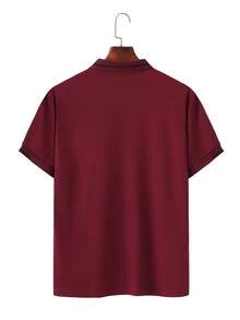 Manfinity Homme 男士拼色 Polo 衫，正式款 - 酒紅色 - 查看 2