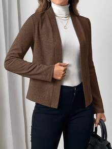 EMERY ROSE Women's Autumn/Winter Knit Long Sleeve Short Cardigan Teachers' Day Office Coffee Brown Casual - Brown - View 3