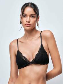 Softvol Holiday Season Ultra-Thin Bra, Floral Pattern Lace Bra For Small Bust Women, Soft Seamless Sexy Lingerie - Black - View 5
