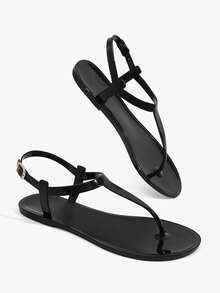 Grefit Damen Schuhe Frühling und Sommer neu runde Zehenpartie flache Sohle lässig Urlaub einfach schwarze Damen flache Sandalen - Schwarz - Übersicht 12