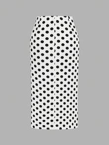 SHEIN Clasi 女款黑白波點側褶泡泡珠飾通勤優雅法式1960年代休閒百搭裙，適合早午餐、約會、度假、秋季 - 黑與白 - 查看 2