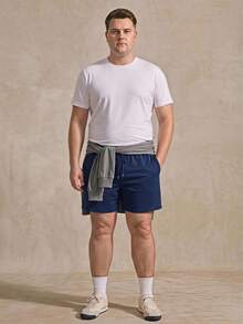 Hombres Shorts unicolor de cintura con cordón con bolsillo oblicuo - Azul Marino - Ver 2