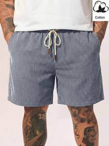 Manfinity RebelGame Men's Plus Size Striped   Casual Daily Shorts - Grey - View 1