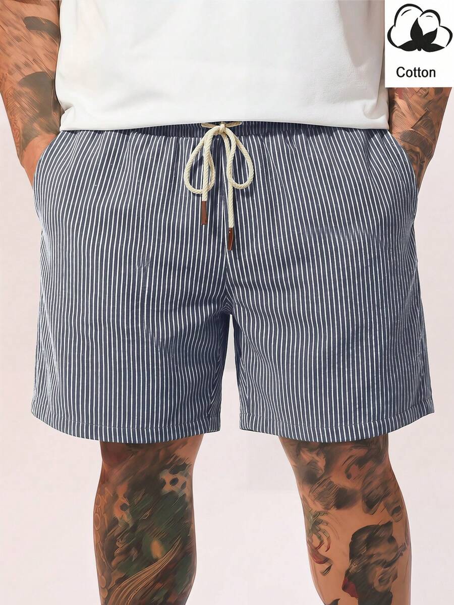 Manfinity RebelGame Men's Plus Size Striped Casual Daily Shorts - Grey - View 1