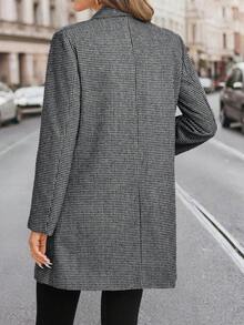 SHEIN Clasi 女款秋冬卡其色格紋大衣，經典百搭，老錢風，適合通勤、外出與聚會 - 黑與白 - 查看 2