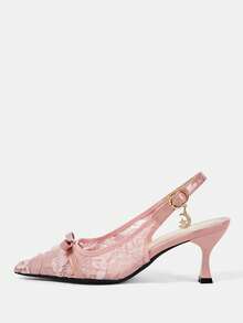 CUCCOO HITCHD Sepatu Hak Kasual Wanita Ujung Lancip Sederhana dengan Hiasan Mutiara Imitasi untuk Natal - Berwarna merah muda - View 2