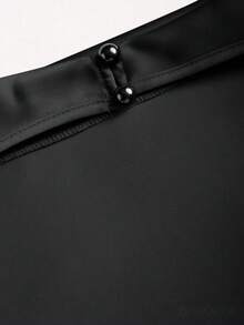 Sweetra Solid Color Halter Draped Open Back Tie Camisole - Black - View 6