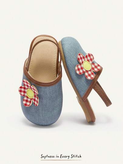Cozy Pixies Spring And Autumn Fashion Versatile Pastoral Fun Cute Three-Dimensional Flower Girls Mules Shoes Infants Blue Flats
