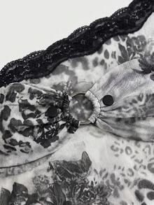 ROMWE Animal Print Grey Leopard Print Gradient Hippie Music Festival Vintage Sexy Lace Off-Shoulder Blouse For Women Night Out Summer - Grey - View 5