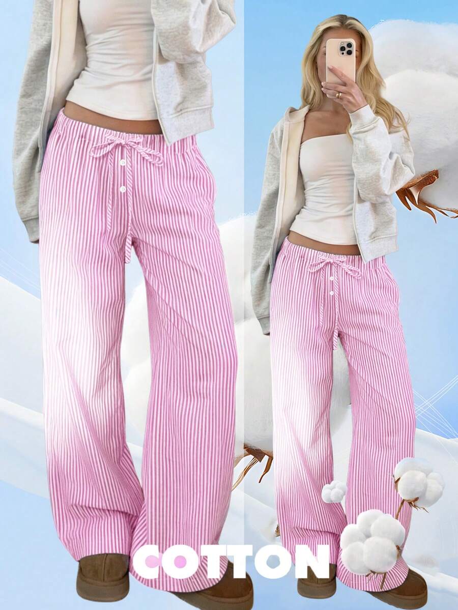 CovetEZ Este pantalón con estilo de rayas rosas es muy adecuado para uso casual, vacaciones, uso en el hogar y en la playa. - Rosa - Ver 1