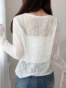 FRIFUL Women's Solid Color Hollow Out Casual Cute Fairy Romantic Elegant Daily Wear Cardigan Wedding Tea Party Vacation Date White Floral Autumn - Beige - View 2
