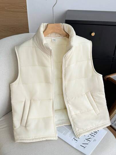 SHEIN Teen Girls Winter Coats New Casual Minimalist Thermal Lined Loose Sleeveless Padded Vest