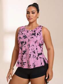 SHEIN Rhythm Era Women's Plus Size Sports Yoga Outdoor Gym Tank Top, Wide Strap, Wide Y-Back, Loose Fit Basic Style - Multicolor - View 3