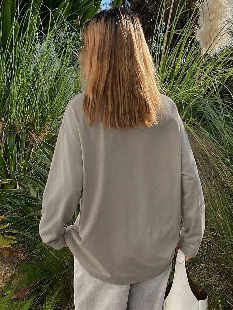Livesso Summer Autumn Loose Business Casual Casual Office Everyday Wear Long Sleeve Women's T-Shirt Khaki Vacation - Apricot - View 5
