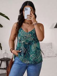 Freevana Plus Size Elegant Vintage Cashew Print Bohemian Style Camisole Tank Top - Multicolor - View 3