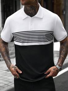 Manfinity CasualCool 男士拼色休閒通勤短袖 Polo 衫 - 彩色 - 查看 6