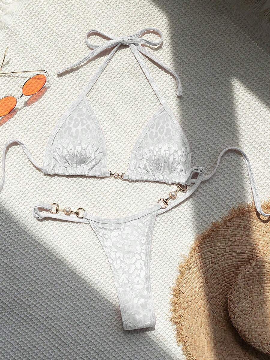 Swim SXY Bañador bikini triángulo halter vinculado con cadena